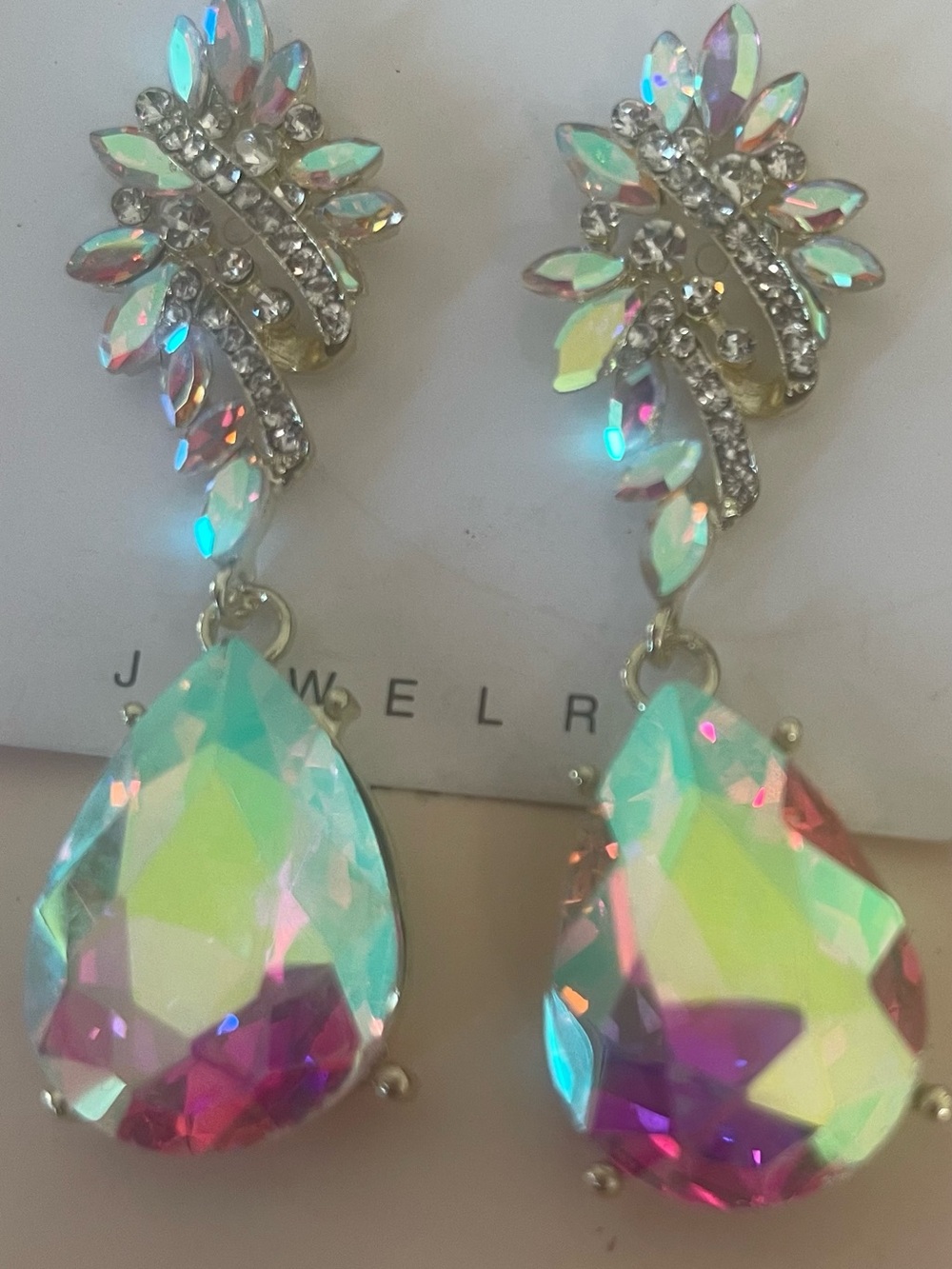 Crystal Teardrop Aurora Borealis Drop Earrings - Women Jewelry Pageant Earrings